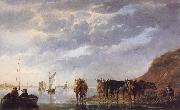 Aelbert Cuyp A Herdsman with Five Cows by a River painting